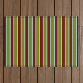[ Thumbnail: Green, Aquamarine, Maroon, and Sky Blue Colored Stripes Pattern Outdoor Rug ]