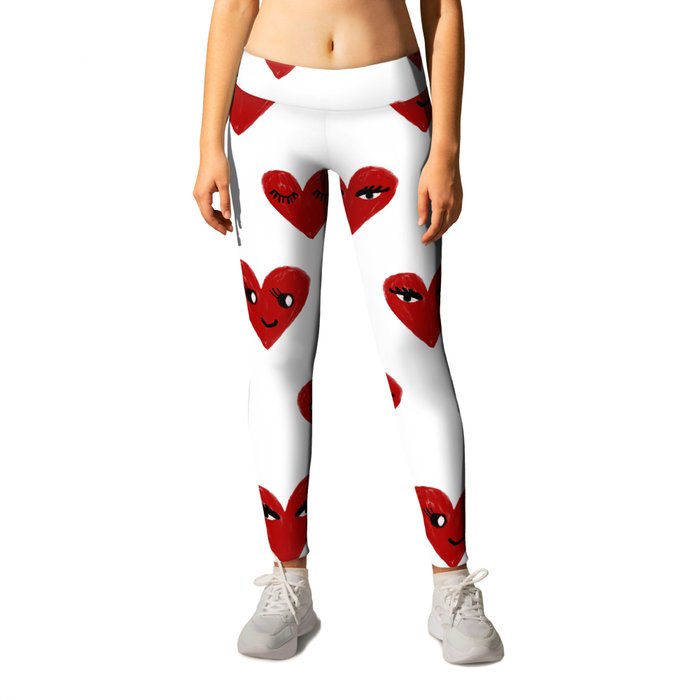 Heart love valentines day gifts hearts with faces cute valentine Leggings  by CharlotteWinter