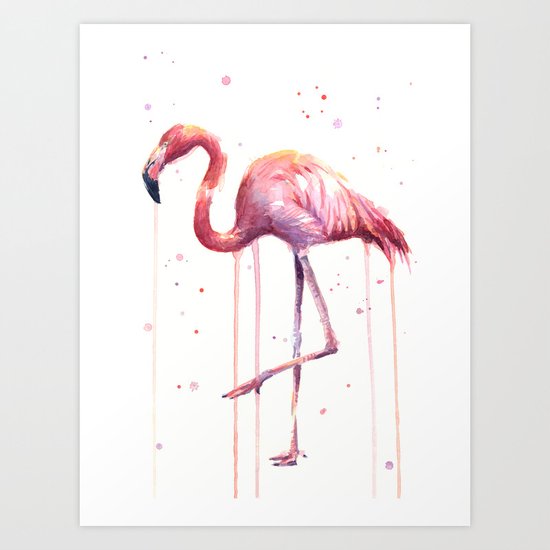 Flamingo Watercolor Tropical Birds Animal Painting Art Print