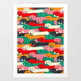 dachshund pattern- happy dogs Art Print
