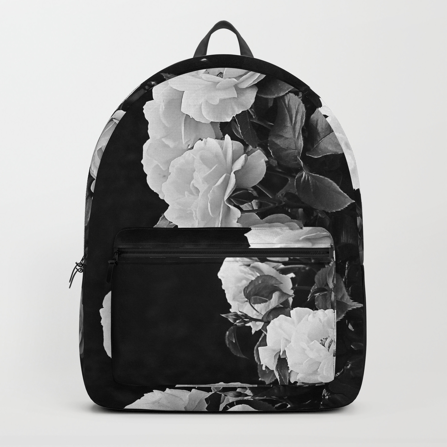 black backpack with roses