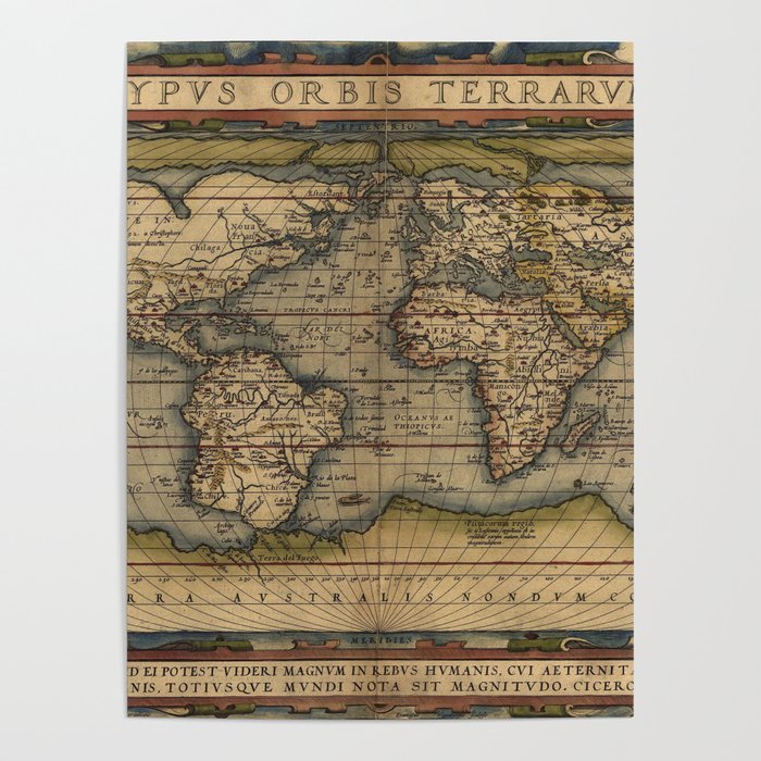 The world Ortelius Typus Orbis Terrarum 1564 Vintage World Poster