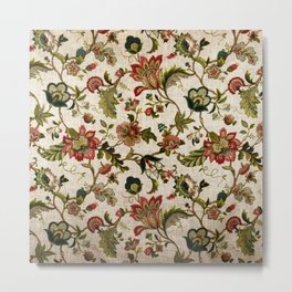 Red Green Jacobean Floral Embroidery Pattern Metal Print