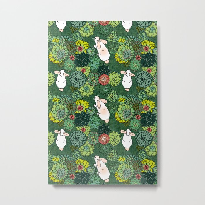 Rabbits in a Succulent Garden Metal Print