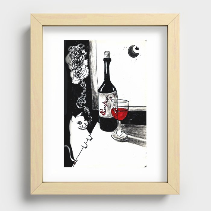 Wine and cats Recessed Framed Print