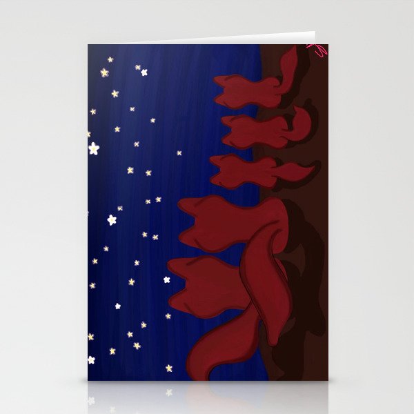 Red fox familly in a starry night Stationery Cards