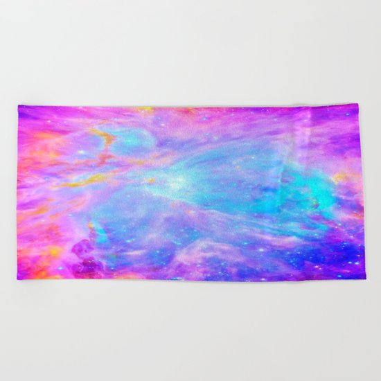 Orion nebulA : Bright Pink & Aqua Beach Towel
