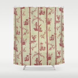 Vintage Red Stripes Toile Shower Curtain