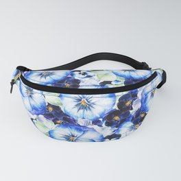 Beautiful hand painted blue purple watercolor pansies floral Fanny Pack