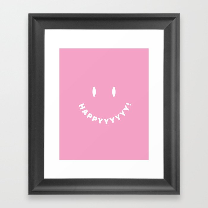 Happy Smiley Face - Pink Framed Art Print