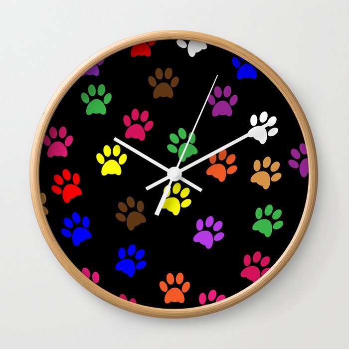 Colorful Paw Prints Wall Clock