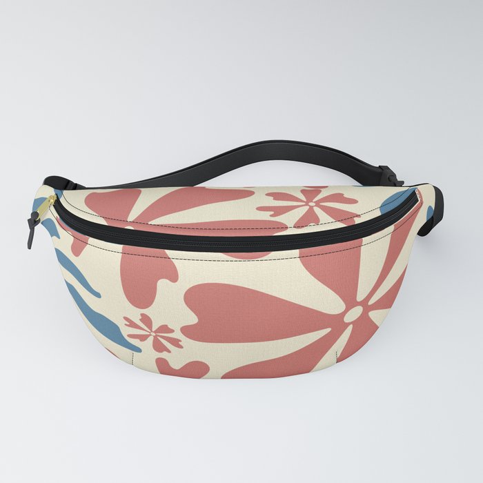 Groovy Flowers and Leaves in Celadon Blue, Light Yellow and Salmon Pink Fanny Pack