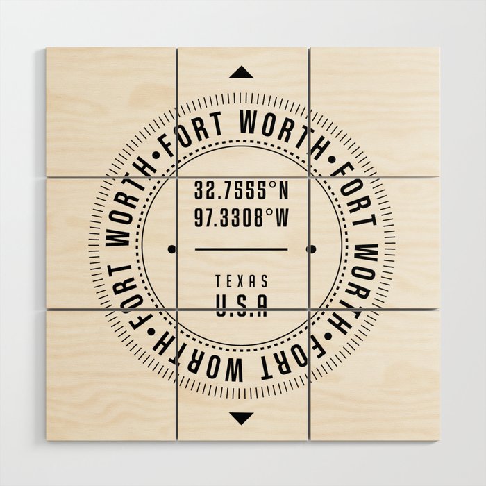 Fort Worth, Texas, USA - 1 - City Coordinates Typography Print - Classic, Minimal Wood Wall Art