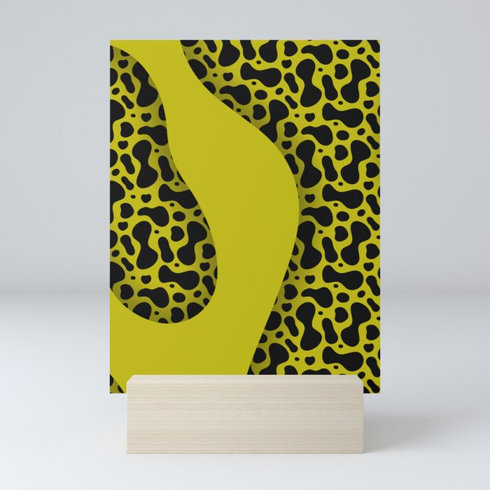 Black & Yellow Color Liquid Wavy Design Mini Art Print