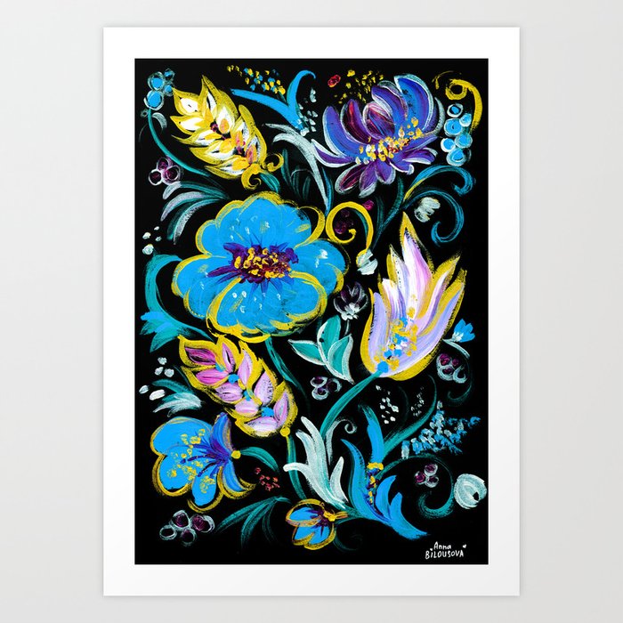 Colorful floral abstraction #4 acrylic painting , flower acrylic painting  on a black background, Art Print by Belka | Society6