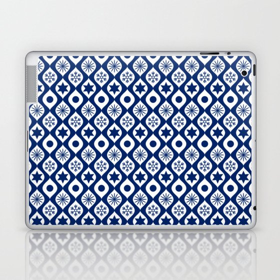 Blue Retro Christmas Pattern Laptop & iPad Skin