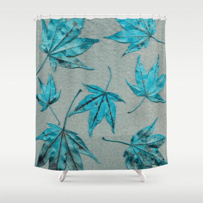 Japanese Maple Leaves Turquoise On Silver Gray Paper Shower