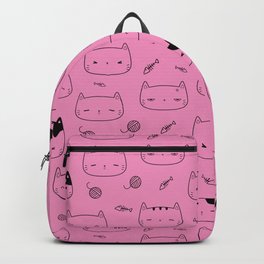Pink and Black Doodle Kitten Faces Pattern Backpack