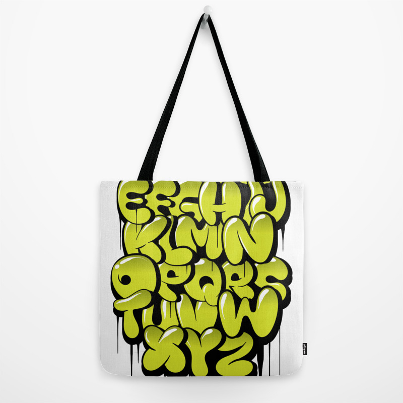 Hand drawn bubble style graffiti alphabet letters Tote Bag