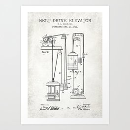 Elevator old patent Art Print | Architecturedecor, Canvas, Patent, Building, Garagedecor, Elevator, Construction, Graphicdesign, Contractorgift, Otislift 