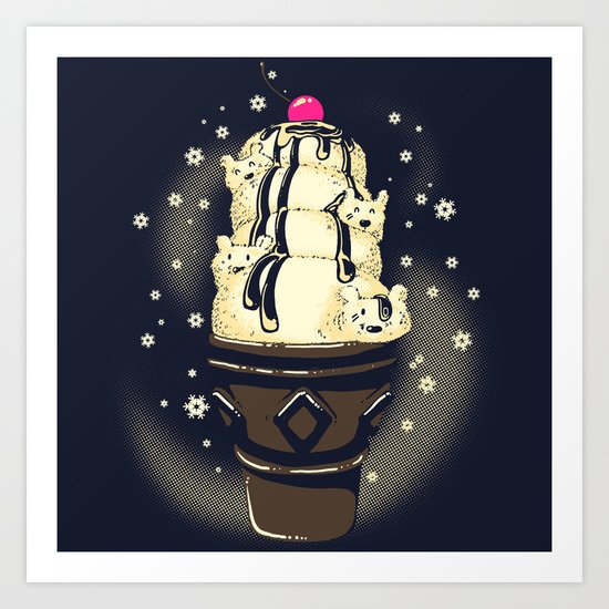 Ice Cream Bears (Dark Blue) Art Print