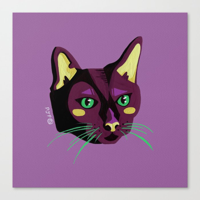 Graphic Cat Head - Purple Palette Canvas Print