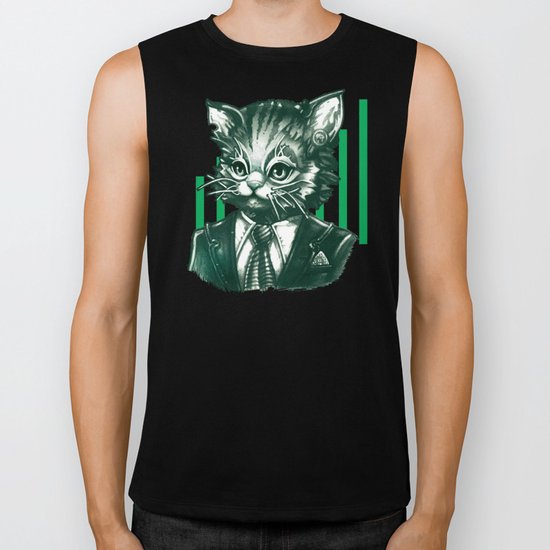 Blue Tooth Cat Deals in Trillions Biker Tank
