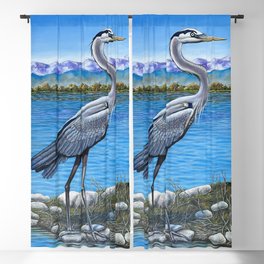 Great Blue Heron Rocky Mountain View Blackout Curtain