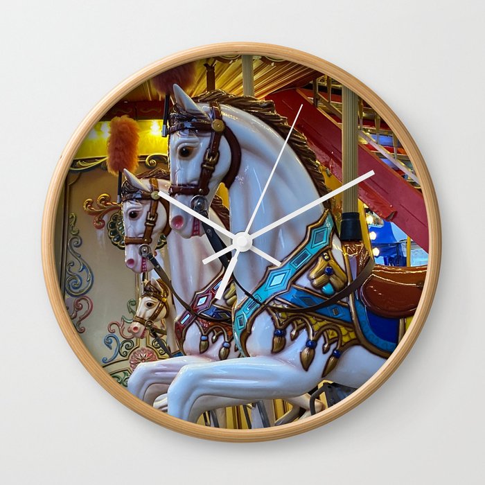 Vintage Carousel Horses Funky Quirky Cute Cozy Boho Maximalism Maximalist Wall Clock