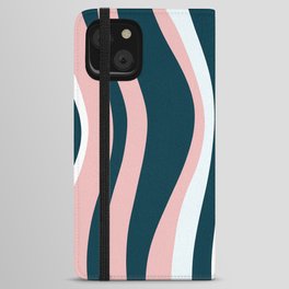 Retro Stripes in Navy Blue and Blush Pink iPhone Wallet Case