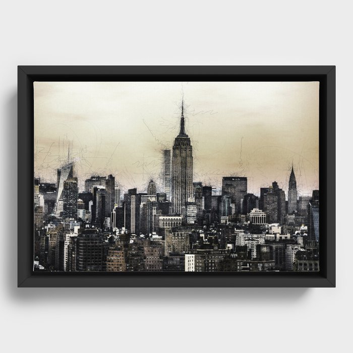 New York City Skyline - Sketch Art Framed Canvas