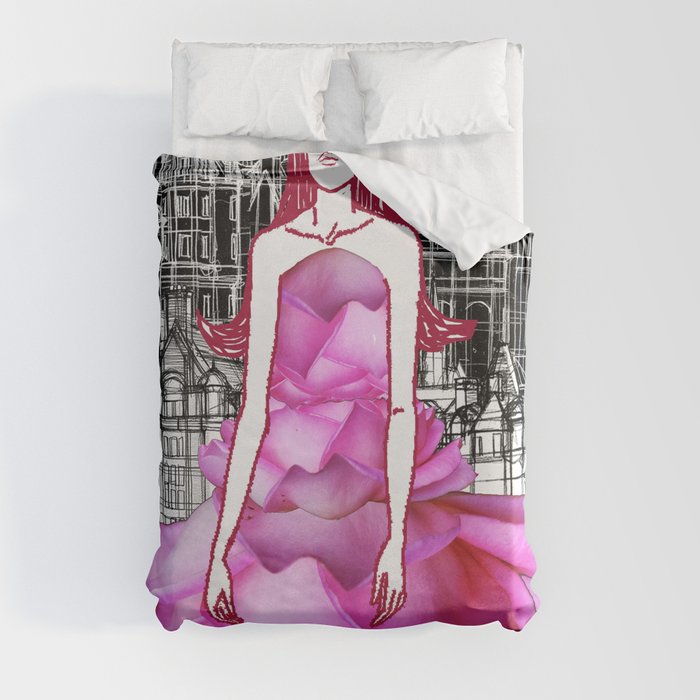 My rose dress fashion illustration concept. Duvet Cover