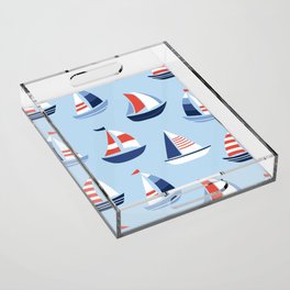 Sailboats in the distance - Blue and Orange Acrylic Tray