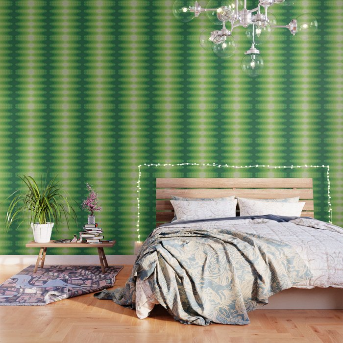 Retro 1970s Style Sonic Wave Pattern 230 Green Wallpaper