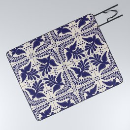 Mexican Talavera With Blue Birds Pattern by Akbaly Picnic Blanket