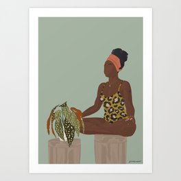 Meditating plant mom - animal print Art Print