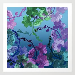 Orchid garden Art Print | Purple, Orchids, Flowes, Digital, Garden, Pink, Green, Collage, Blue 
