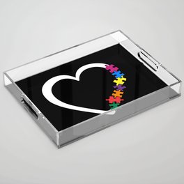 Autism Awareness Heart Colorful Puzzle Pieces Acrylic Tray