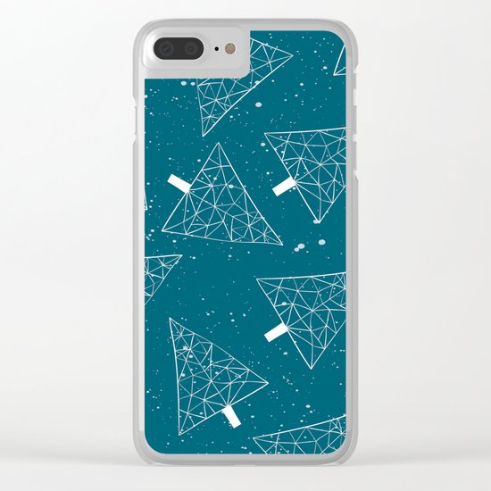 Christmas Trees Teal Clear iPhone Case