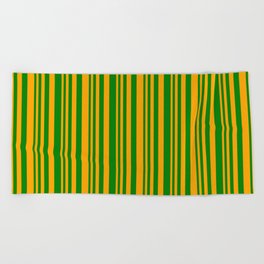 [ Thumbnail: Orange and Green Colored Stripes Pattern Beach Towel ]