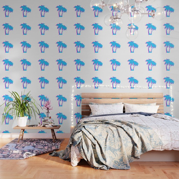 Beach Vaporwave Palm Tree Gift Aesthetic Tropical Palm Blue Pink