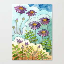 DAISIES IN THE GARDEN by Lisette Watercolor painting Canvas Print