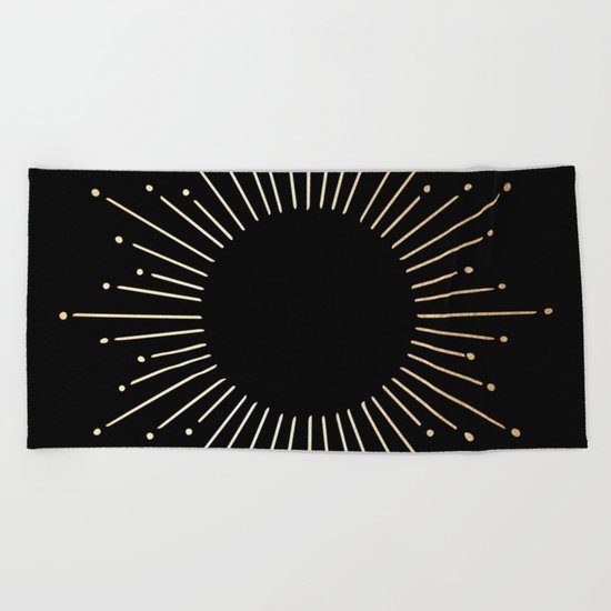 Sunburst Gold Copper Bronze on Black Beach Towel
