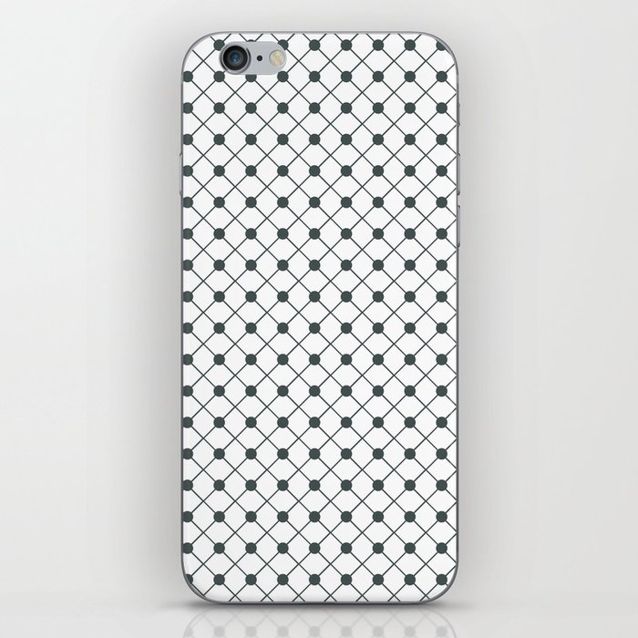 PPG Night Watch Pewter Green Thin Line Stripe Grid (Pinstripe) and Polka Dots on White iPhone Skin