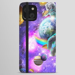 Space Cat Astronaut Eating Taco iPhone Wallet Case
