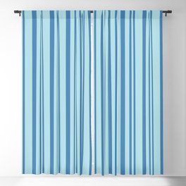 [ Thumbnail: Blue and Powder Blue Colored Striped Pattern Blackout Curtain ]