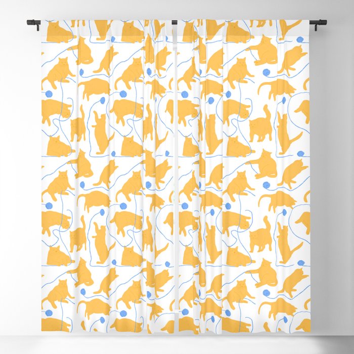 Fat Orange Cats and Blue Yarn Blackout Curtain