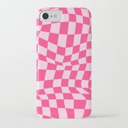 Pink Wavy Checkered board pattern iPhone Case