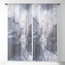 Calm but Dramatic Cool Toned Abstract Painting Sheer Curtain