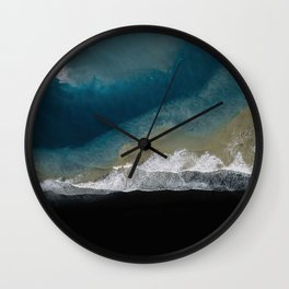 Where the river meets the ocean on a black sand beach in Iceland – Moody Landscape Photography Wall Clock | Nature, Diamond, River, Aerial, Colorful, Minimalism, Sand, Serene, Moody, Beach 